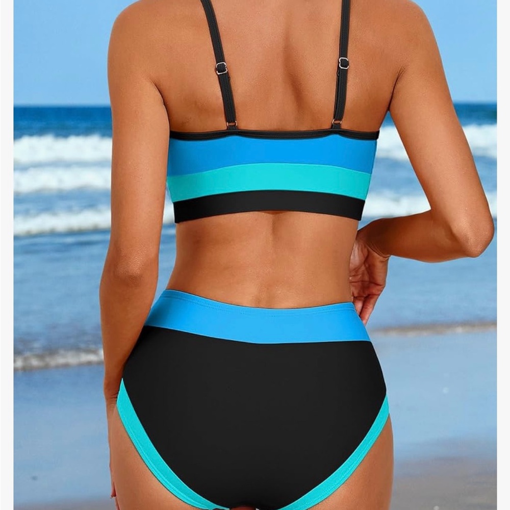 Charmo NWT Blue and Black High waisted Women's Swimwear Set size M - Picture 4 of 10